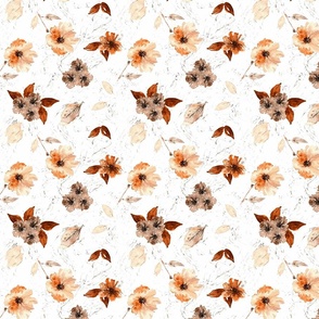 Fall Floral in Browns and Oranges, White  Background