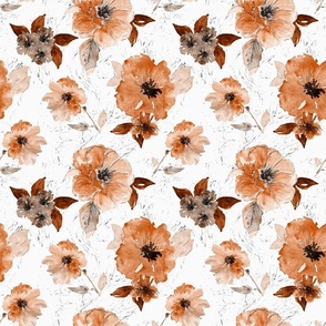 Rust and White Poppy Floral - Gray, Brown, Artistic, Small