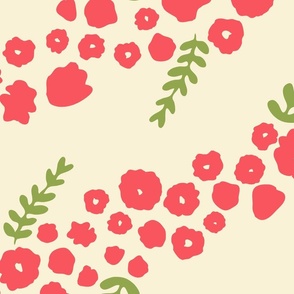 Minimalistic Diagonal Pink Flowers and Green Leaves on Light Background // Jumbo