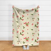 Minimalistic Low Volume Pink and Green Flowers and Leaves on Light Background // Jumbo