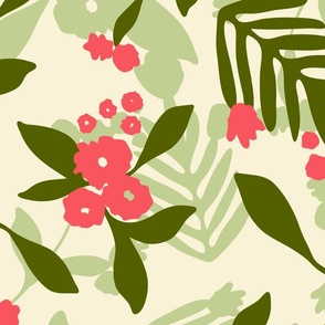 Dense Pink Flowers with Green Leaves on Light Background // Jumbo