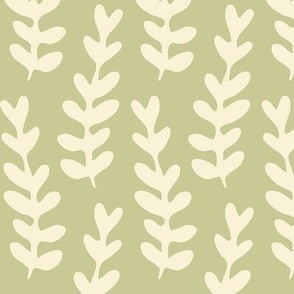 Geometric Cream Colored Leaves on Sage Olive Green Backgrounnd // Medium