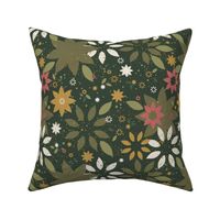Retro Wildflowers in Green Gold Coral