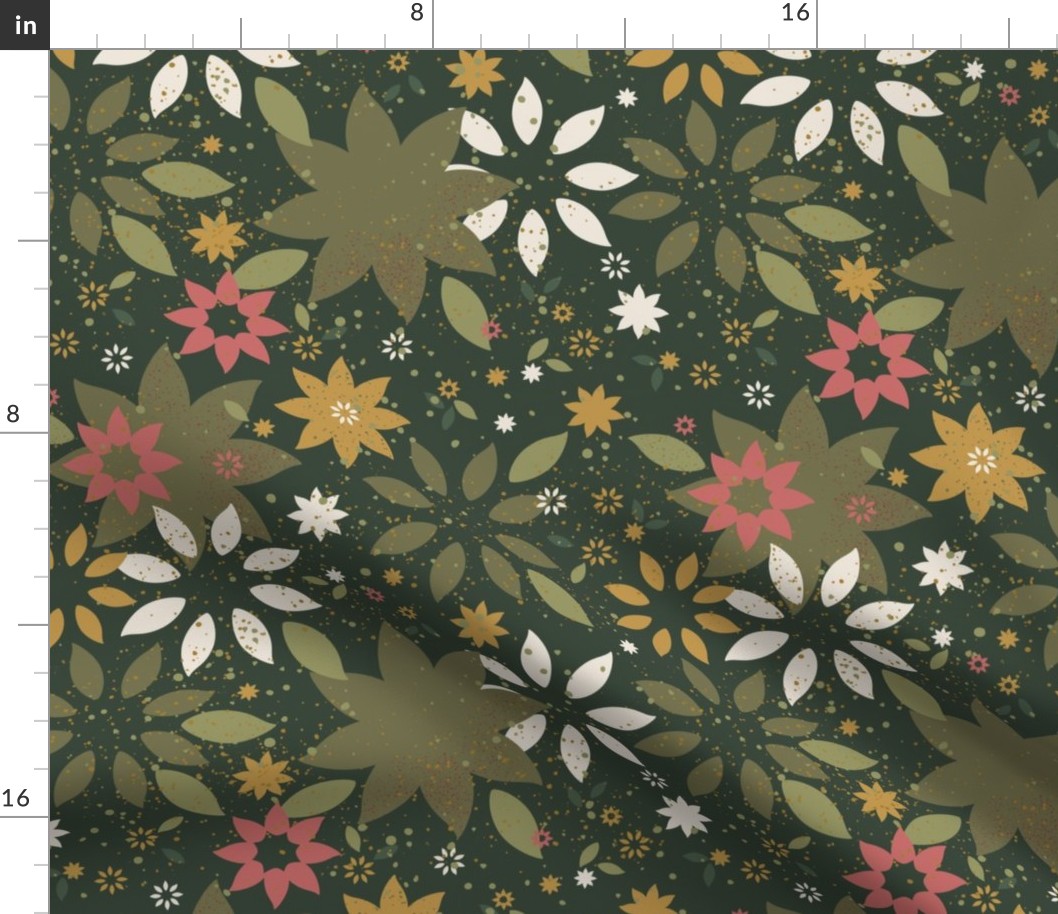 Retro Wildflowers in Green Gold Coral