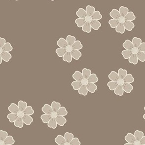 EStylized Flowers Gathered Into Simple Rings on a Taupe Background at 7.5 Inch Repeat