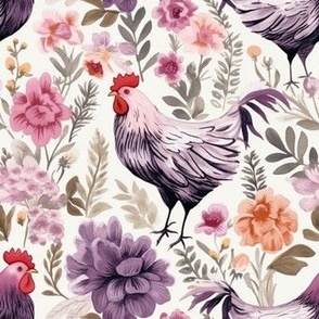 purple hens in the flowers