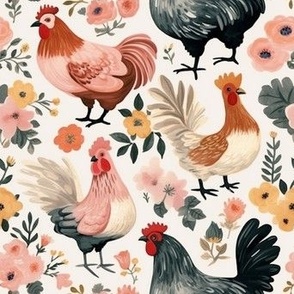 hens in the flowers
