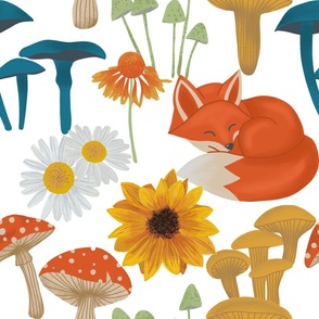 Fox and Wildflowers with Mushrooms