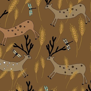 Deer In The Wheat Brown Large Design
