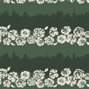 (L) Rose Garden in Forest at Night | Green and Cream White | Large Scale