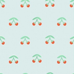 Retro cherries, water blue - small print