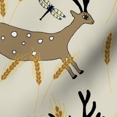 Deer In The Wheat Off White Large Design