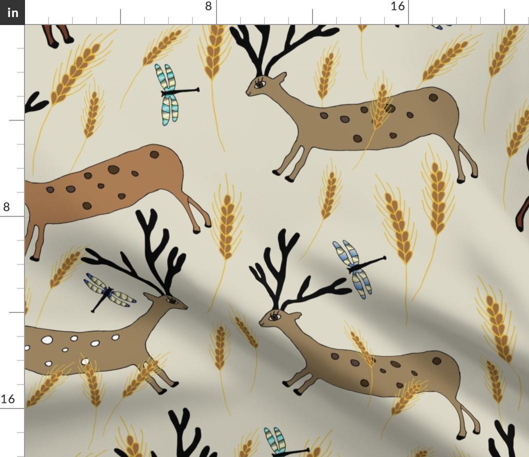 Deer In The Wheat Off White Large Design