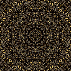 Amber on Black Mandala Kaleidoscope Medallion Flower