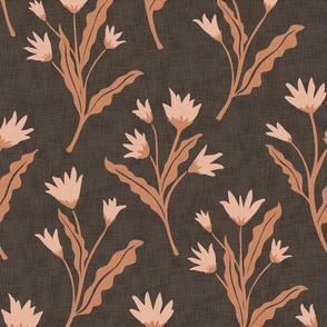 Flower Field | Apricot and Walnut - Peach and Brown  | Mid Scale Floral