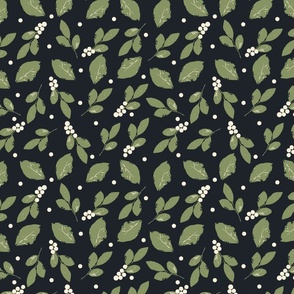 Huckleberry Leaves Black & Green Medium Print