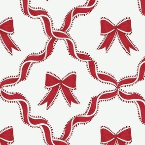 Medium Benjamin Moore Exotic Red Bows and Heritage Red with Ribbon Diamond Trellis on Super White Background