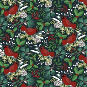 Cardinals and winter botanicals -12”