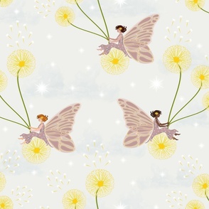 Whimsical Make a Wish Flower Fairy Decor, Yellow Botanical Girl Pattern, Pink Princess Faerie Bedroom, Shining White Bedtime Stars