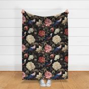 Dark Academia Moody Gothic Motif Floral Wallpaper Vintage Black  (5)