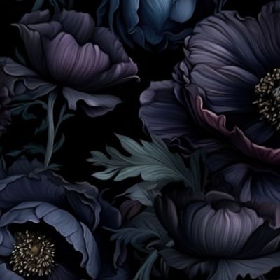 Dark Academia Moody Gothic Motif Floral Wallpaper Vintage Black  (9)