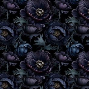 Dark Academia Moody Gothic Motif Floral Wallpaper Vintage Black  (9)