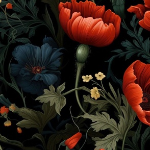 Dark Academia Moody Gothic Motif Floral Wallpaper Vintage Black  (17)