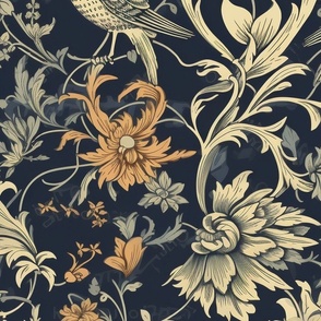 Dark Academia Moody Gothic Motif Floral Wallpaper Vintage Black  (2)