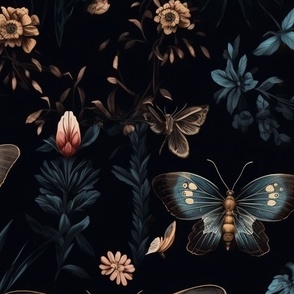 Dark Academia Moody Gothic Motif Floral Wallpaper Vintage Black  (25)