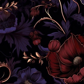 Dark Academia Moody Gothic Motif Floral Wallpaper Vintage Black  (10)
