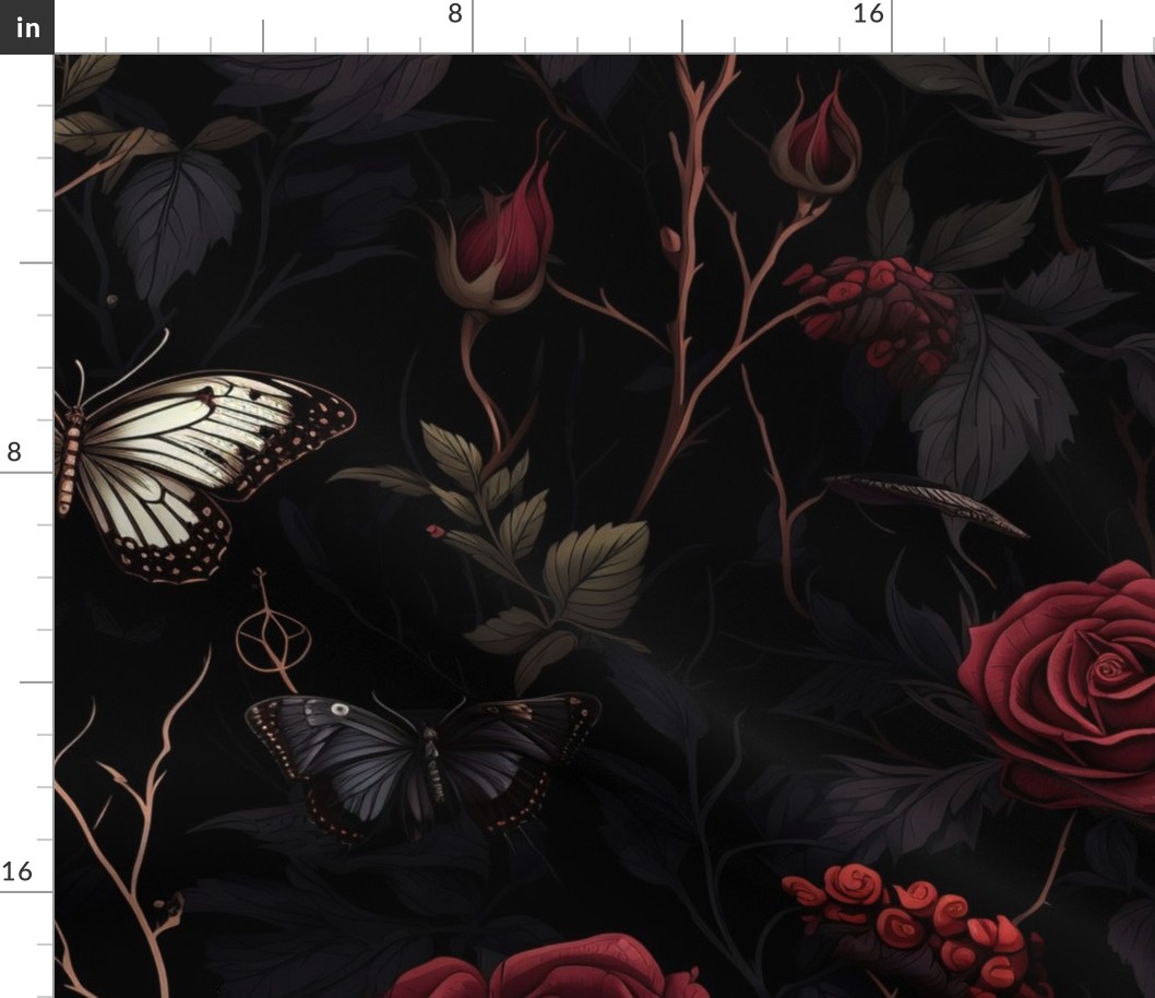 Dark Academia Moody Gothic Motif Floral Wallpaper Vintage Black  (22)