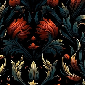 Dark Academia Moody Gothic Motif Floral Wallpaper Vintage Black  (18)