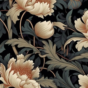 Dark Academia Moody Gothic Motif Floral Wallpaper Vintage Black  (3)