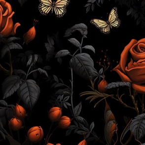 Dark Academia Moody Gothic Motif Floral Wallpaper Vintage Black  (23)