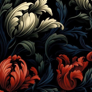 Dark Academia Moody Gothic Motif Floral Wallpaper Vintage Black  (19)