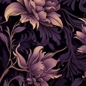 Dark Academia Moody Gothic Motif Floral Wallpaper Vintage Black  (11)