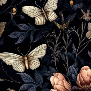 Dark Academia Moody Gothic Motif Floral Wallpaper Vintage Black  (24)