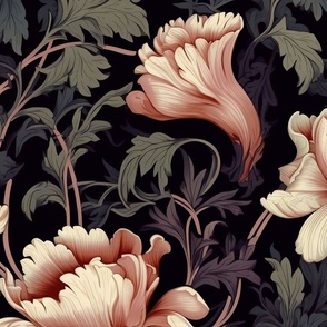 Dark Academia Moody Gothic Motif Floral Wallpaper Vintage Black  (4)