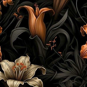 Dark Academia Moody Gothic Motif Floral Wallpaper Vintage Black  (12)