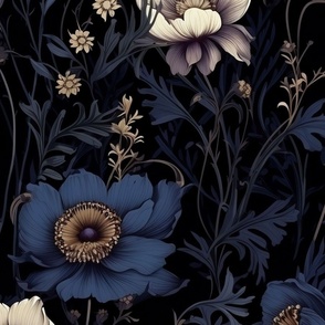 Dark Academia Moody Gothic Motif Floral Wallpaper Vintage Black  (8)
