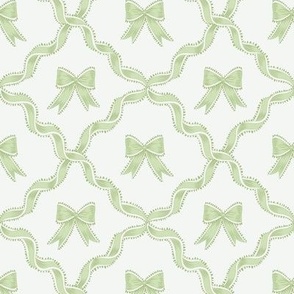 Small Bows in Benjamin Moore Woodlands Hills Green and Veranda View with Ribbon Diamond Trellis on Super White Background