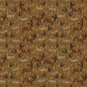 Deer In The Wheat Brown Small Pattern