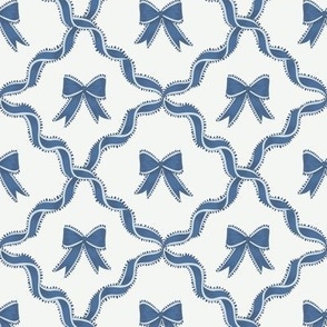 Small Bows in Benjamin Moore Nile Blue and Waterloo with Ribbon Diamond Trellis on Super White Background