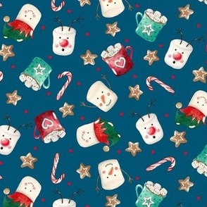 SMALL-Fun Christmas Marshmallows on Blue