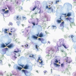 Blue,purple,watercolor pansy flowers art