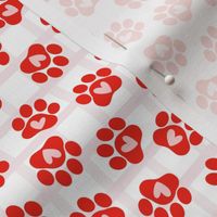 Valentine's Day dog paw prints, hearts, red pink 4x4