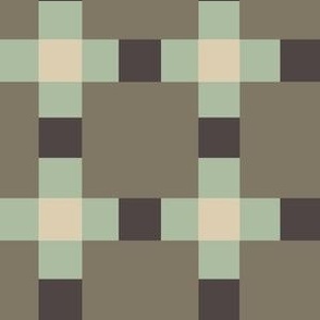 Medium // Unisex Retro Geometric Checker in muted Olive and Blue 