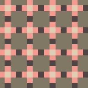 Medium // Chic Unisex Geometric Checker in Olive, Pink, and Grey - Modern Home Aesthetic
