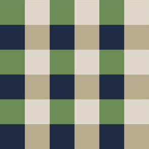 Jumbo // Bold Geometric Checker in Green, Beige, & Navy - Contemporary Check