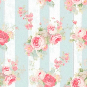 Pink roses,vintage flowers,vertical lines,stripes watercolor 